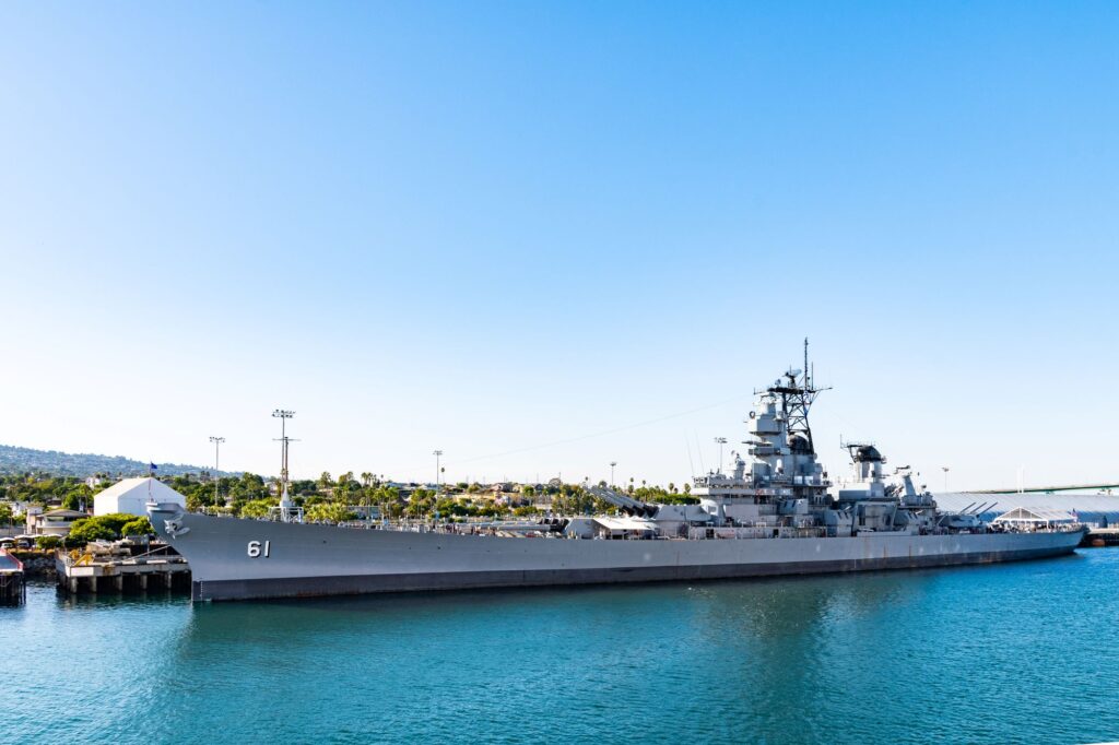 LOS ANGELES, USA - SEP 26, 2015: Campus of the J. Paul Getty Museum (Getty Museum), an art museum in California established in 1974 San Pedro, California - October 11 2019: USS Iowa Battleship Museum docked at Port of Los Angeles World Cruise Center on the LA Waterfront in San Pedro, California. Credit Debbie Ann Powell - stock.adobe.com.